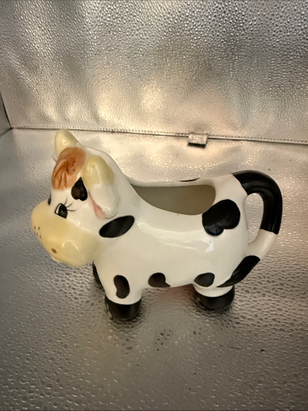 Vintage Ceramic Cow Creamer Pitcher - Hand Painted Black and White